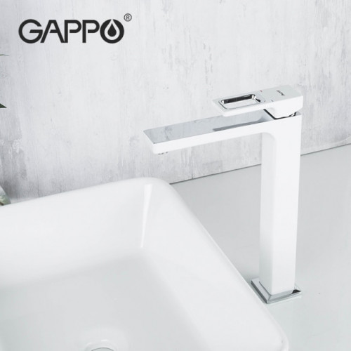 G1017-2 Смеситель для умывальника высокий корпус с гайкой GAPPO 1017-2 белый-хром из латуни