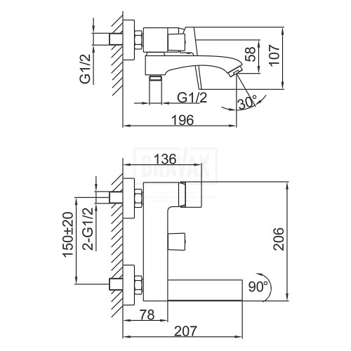 F3276-9 Смеситель для ванны ОРУЖ.СТАЛЬ FRAP 3276-9