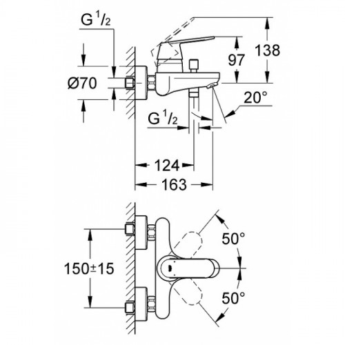 GROHE 32831000 Смеситель для ванны короткий излив EUROSMART COSMO GROHE 32831000
