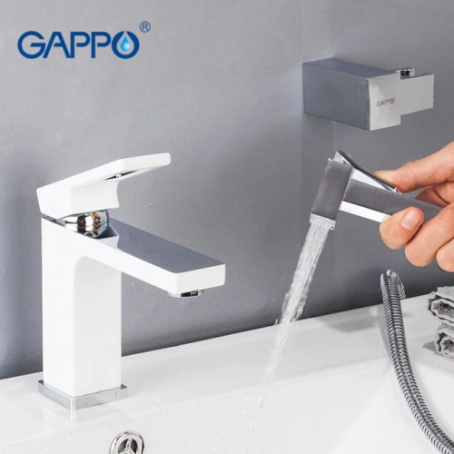 G1017-1 Смеситель для умывальника с гигиеническим душем GAPPO 1017-1 белый из латуни