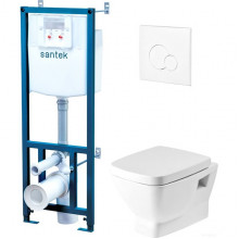 Инсталляция д/подв. унитаза Santek 5 в 1 НЕО, подв. унитаз, сиденье soft-close slim, кнопка-БЕЛАЯ