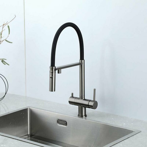 G4397-89 Смеситель Оруж.Сталь для кухни с подключением фильтра д/воды