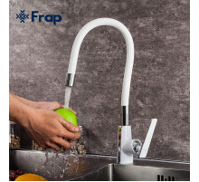 F4458 Смеситель для кухни гибкий гусак картридж 35мм FRAP 4458 Белый/Хром