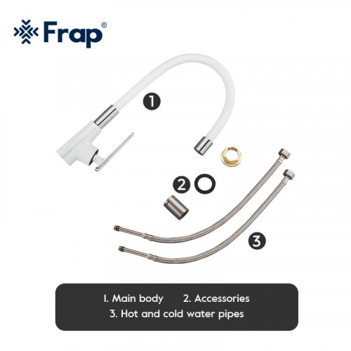 F4458 Смеситель для кухни гибкий гусак картридж 35мм FRAP 4458 Белый/Хром