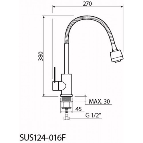 SUS124-016F Смеситель для кухни, ø35 гибкий гусак Сатин с переключателем