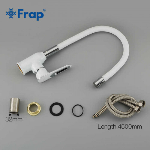 F4049 Смеситель для кухни гибкий излив картридж Ф35 FRAP 4049 Белый