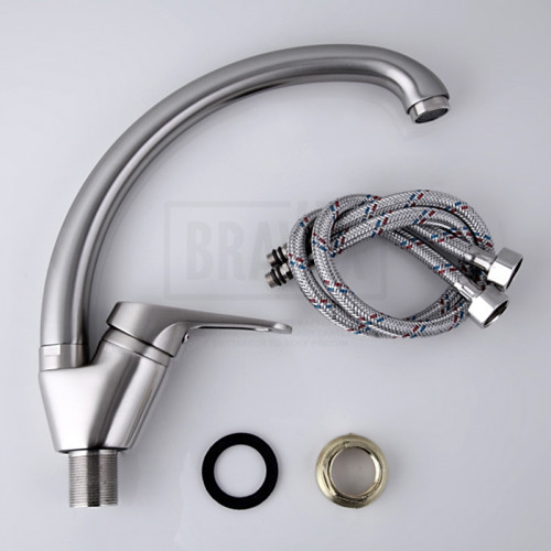 F4113-5 Смеситель для кухни высокий поворотный излив, картридж Ф35 с гайкой 4113-5 сатин