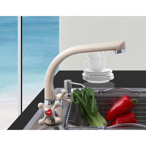 F5408-10 Смеситель для кухни 2-х вентильный высокий излив крепение гайка СВЕТЛО-БЕЖЕВЫЙ FRAP 5408 -10