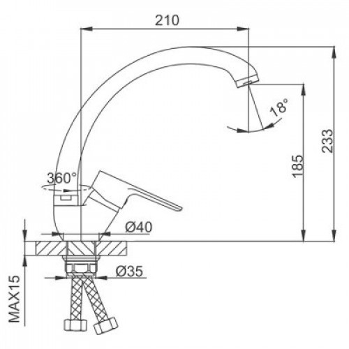 R41105 Смеситель для кухни высокий излив ф35 на гайке FRUD 41105