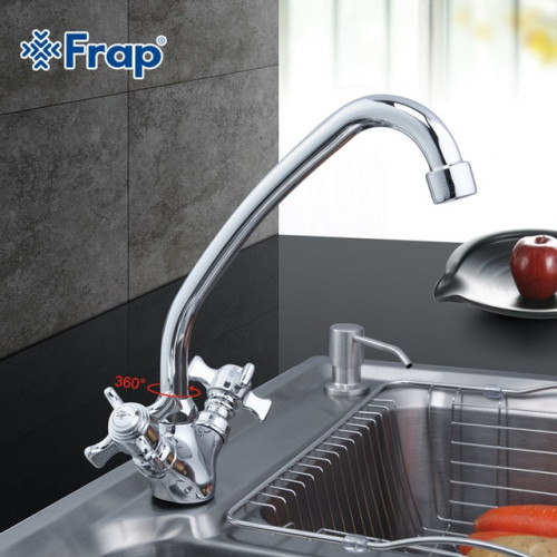 F4124 Смеситель для кухни 2-х вентильный высокий излив крепение гайка FRAP 4124