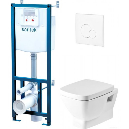 Инсталляция д/подв. унитаза Santek 5 в 1 НЕО, подв. унитаз, сиденье soft-close slim, кнопка-БЕЛАЯ