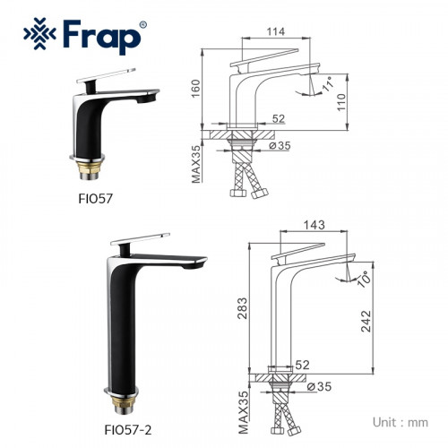 F1057 Однорычажный смеситель для раковины FRAP 1057 Черный