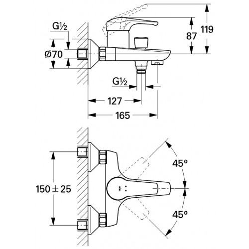 GROHE 33300002 Смеситель для ванны короткий излив EUROSMART GROHE 33300002
