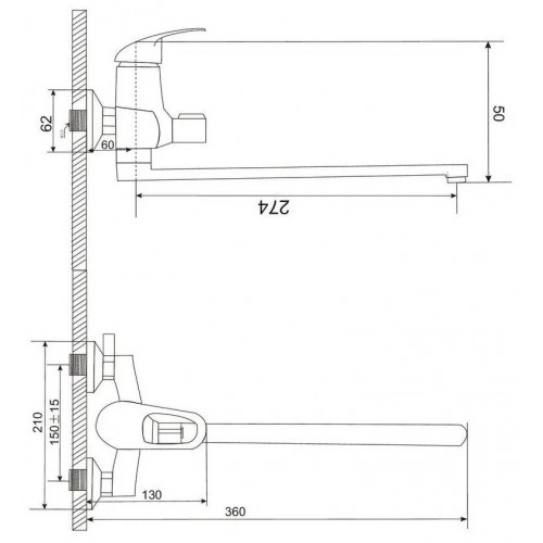 S2515-30F Смеситель для ванны Feinise , с плоским длинным изливом, с поворотным переключателем душа,