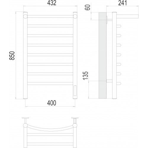 Полотенцесушитель электрический Классик П8 400*850 С ПОЛКОЙ TERMINUS (quick touch) 4670078531407