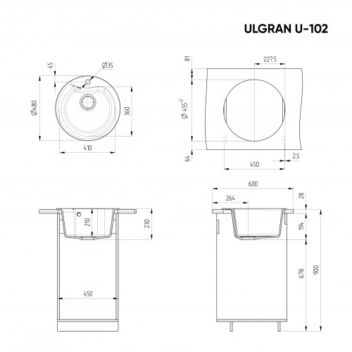 Мойка U-102 Ф48 (328 бежевый) круг глубина 21 см ULGRAN