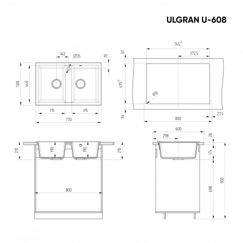 Мойка U-608 77-50 (310 серый) ULGRAN