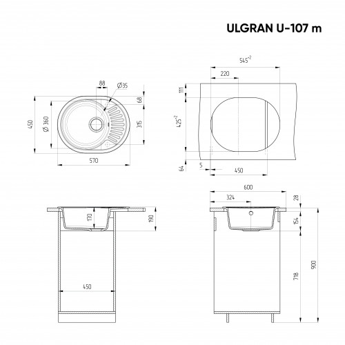 Мойка U-107м 57-45 (309 темно-серый) ULGRAN