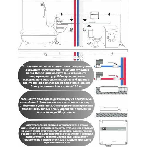 Система контроля протечки воды VR14-1 Base 1/2 (1 проводной + 2 беспроводных датчика)