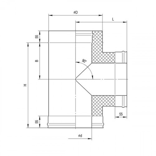 Сендвич-тройник 90* (430/0,5 мм+нерж) Ф120*200