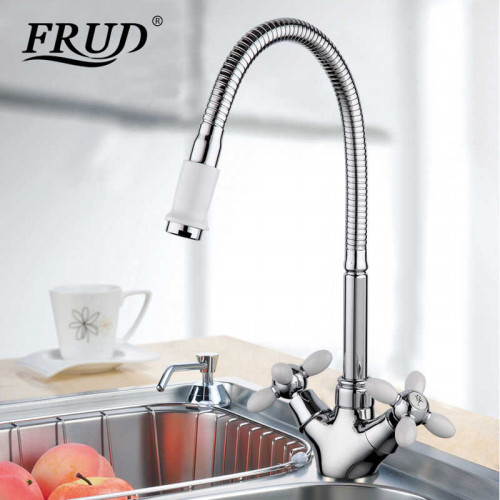 R43127-7 Смеситель для кухни гибкий излив 2-х вент крепение гайка FRUD 43127-7 Белый
