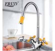 R43127-9 Смеситель для кухни гибкий излив 2-х вент крепение гайка FRUD 43127-9 Желтый