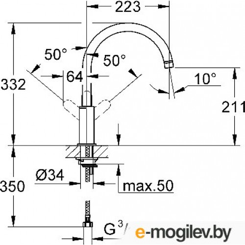 GROHE 31367000 Смеситель для мойки высокий излив BAU EDGE GROHE 3136700