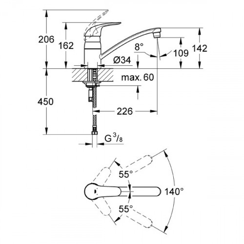GROHE 32750000 Смеситель для мойки поворотный гусак EUROECO GROHE 32750000