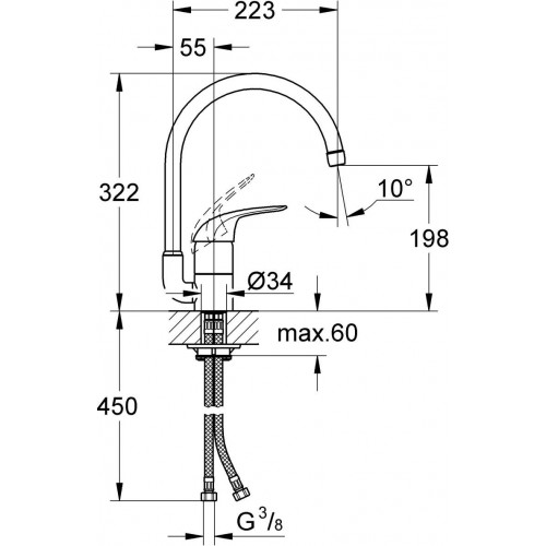 GROHE 32752000 Смеситель для мойки боковой поворотный гусак EUROECO GROHE 32752000