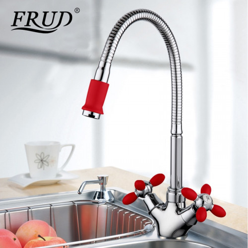 R43127-10 Смеситель для кухни гибкий излив 2-х вент крепение гайка FRUD 43127-10 Красный