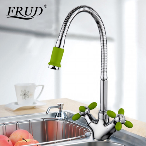 R43127-6 Смеситель для кухни гибкий излив 2-х вент крепение гайка FRUD 43127-6 Зеленый