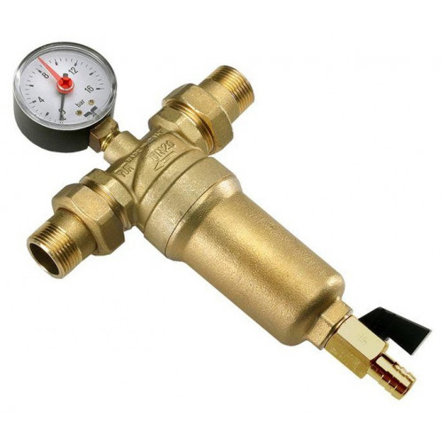 Самопромывной фильтр 1/2" с манометром латунь VIEIR JH151 до 110 С° для горячей воды