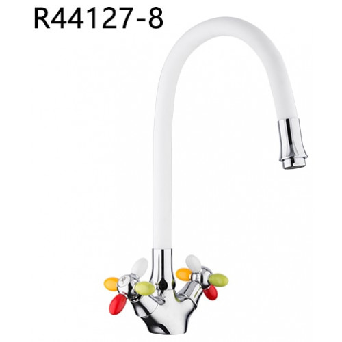 R44127-8 Смеситель для кухни гибкий излив 2-х вент крепение гайка FRUD 44127-8 Белый