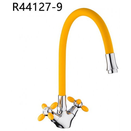 R44127-9 Смеситель для кухни гибкий излив 2-х вент крепение гайка FRUD 44127-9 Желтый